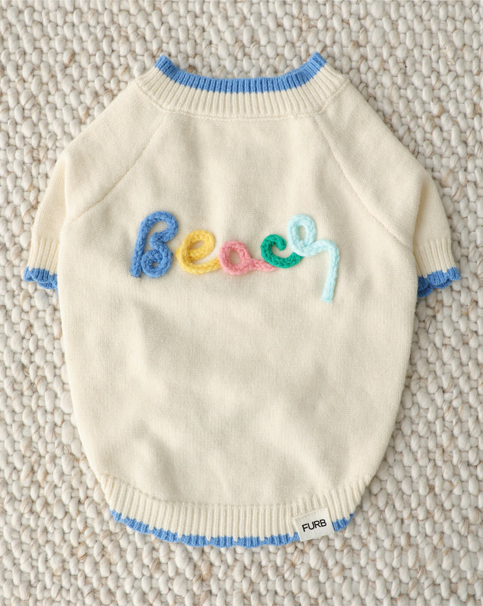 summer beach dog sweater embroidered beach knit dog sweater playful coastal pet outfit