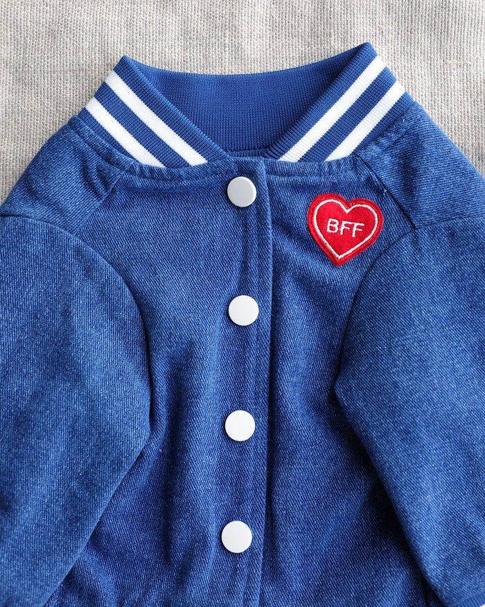 Best Friends Furever Denim Jacket – stylish dog jacket in striped
