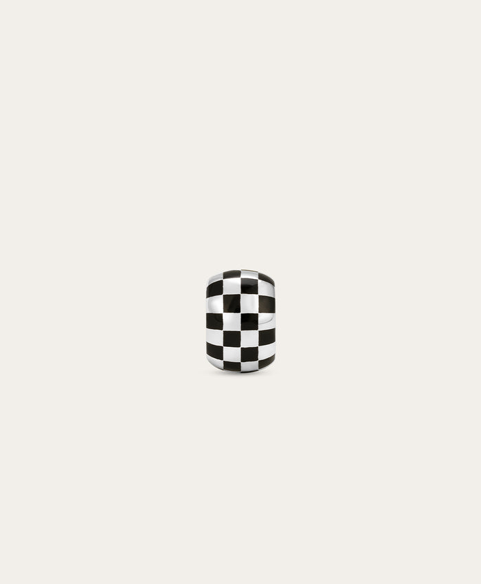 Black Ceramic Checkerboard Big Bead in Sterling Silver