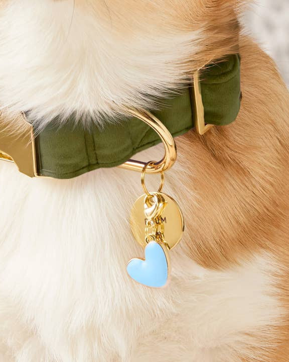 Heart shaped blue dog collar charm designed for stylish pet accessories, lightweight and decorative for fashionable pups and daily wear