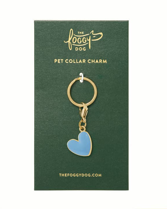 Cute blue heart charm for dog collars adding personality and flair, perfect accessory upgrade for French Bulldogs, Pugs, and small dogs
