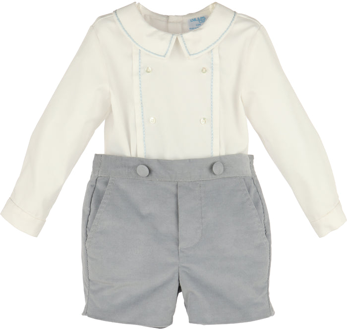 Blue Mini Corduroy Button On Outfit