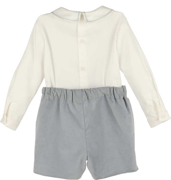 Blue Mini Corduroy Button On Outfit