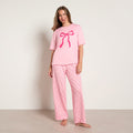 Bow Print T-Shirt Pyjama Set - Pink