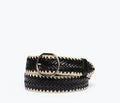 Black Brandy woven belt by Freda Salvador, featuring intricate woven design and sleek leather finish.