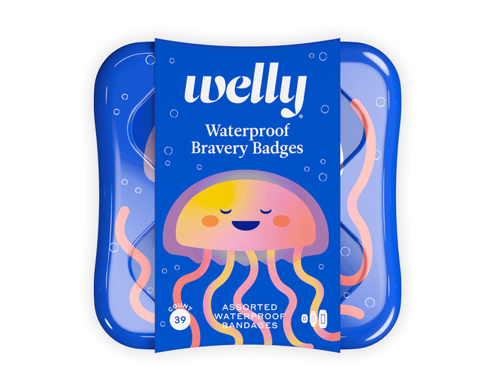 Front view of Welly Bravery Bandages - Jellyfish. Available at www.tenlittle.com
