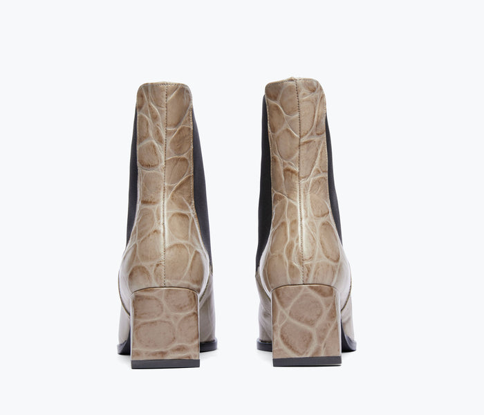 Freda Salvador Callie Chelsea boot in stone crock leather with back detail, stylish slip-on ankle boot for women.