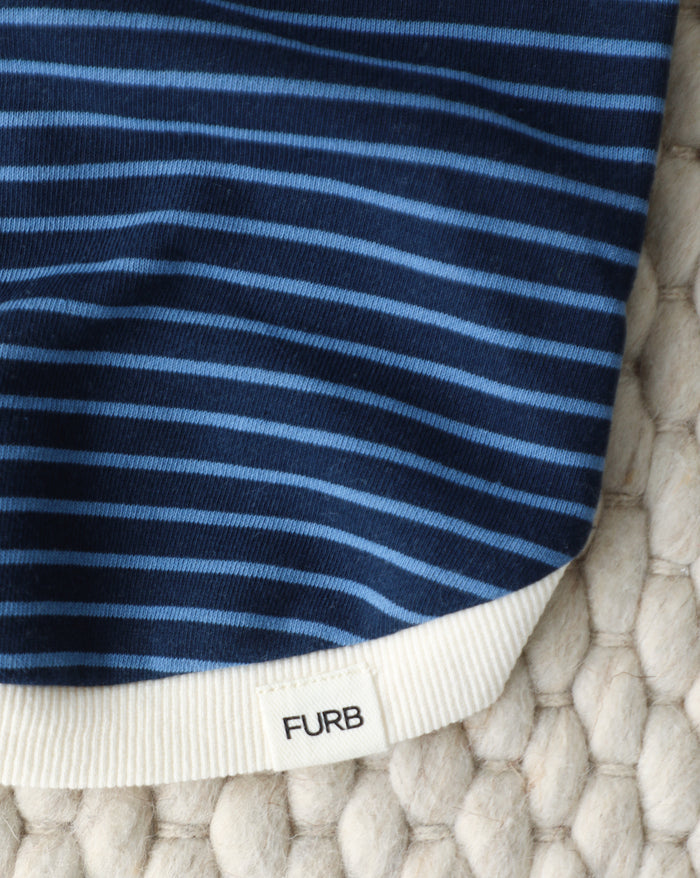 Stylish blue stripe crewneck dog sweatshirt with cozy French terry construction for small to medium breed dogs