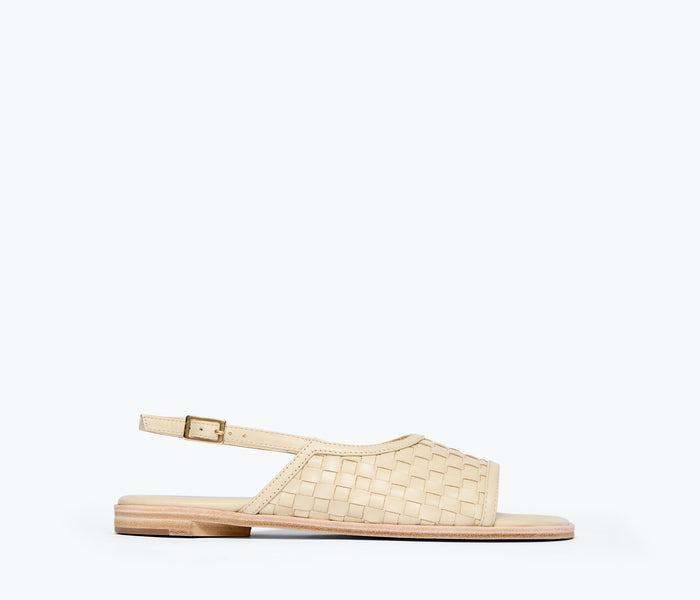 Freda Salvador Carmen slingback sandal with vanilla woven front and sleek strap design on a neutral background.