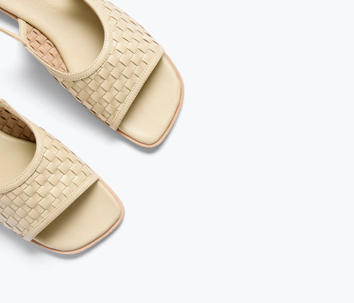 Freda Salvador Carmen slingback sandal with vanilla woven leather detail and sleek design, perfect for stylish summer footwear.