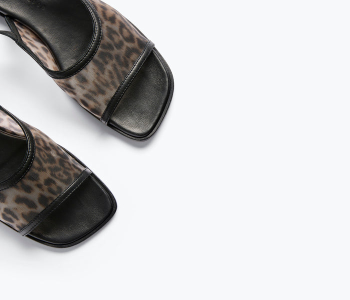 Fredas Salvador Carmen slingback sandal with leopard mesh detail, showcasing stylish and comfortable footwear design.