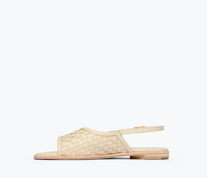 Freda Salvador Carmen slingback sandal with woven beige interior and elegant design, showcasing the stylish women's footwear.