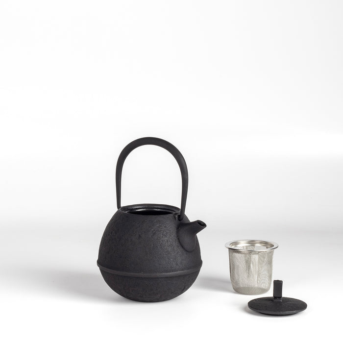 Small Egg teapot with infuser and lid on white.