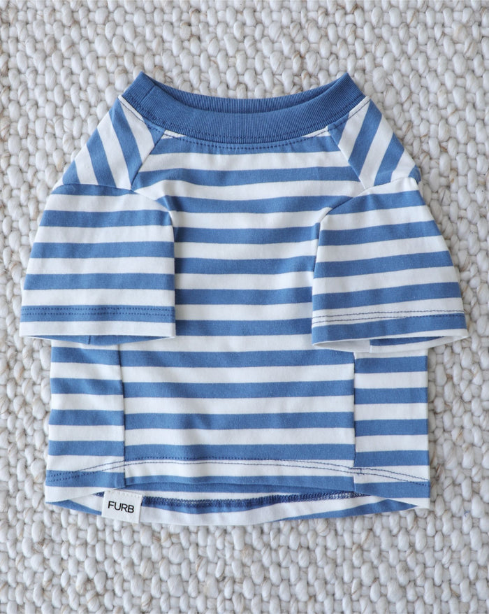 blue and white striped dog t shirt with soft cotton fabric, relaxed fit pet apparel for everyday wear
