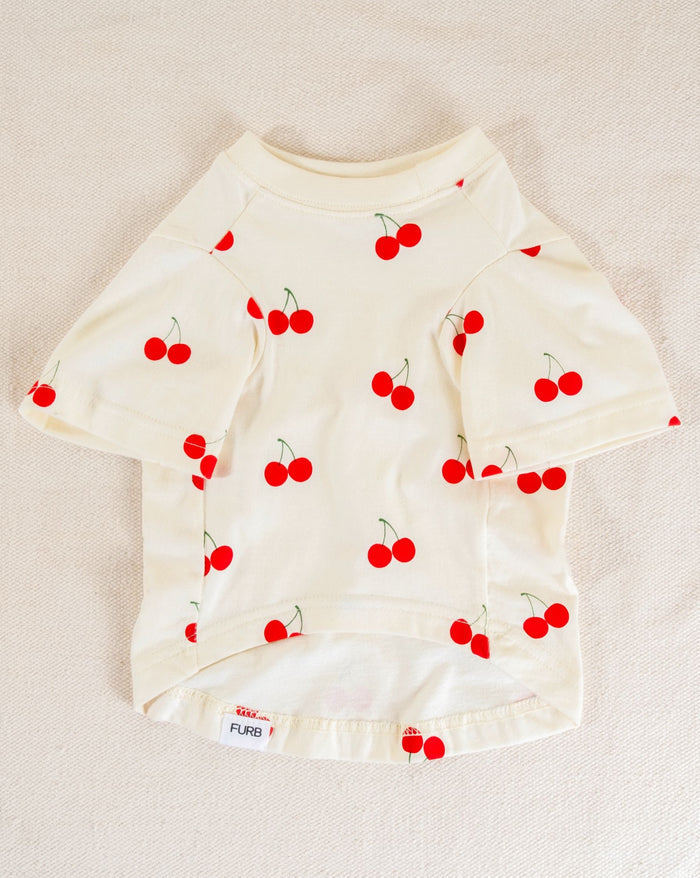 Small dog t-shirt featuring cute cherry design, a perfect outfit for your pup's casual look
