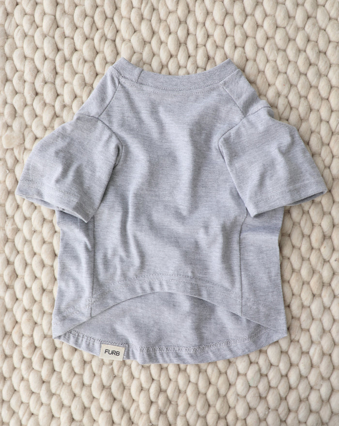 Comfortable grey dog tee with relaxed silhouette, ideal for lounging or walks on Dachshunds, Pugs, Shih Tzus, and small companion breeds
