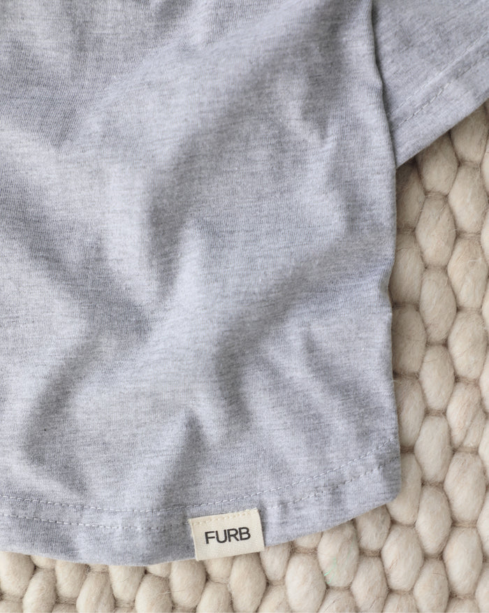 Minimalist grey dog t-shirt for everyday style and comfort, perfect for Boston Terriers, Cavaliers, French Bulldogs, and medium sized dogs