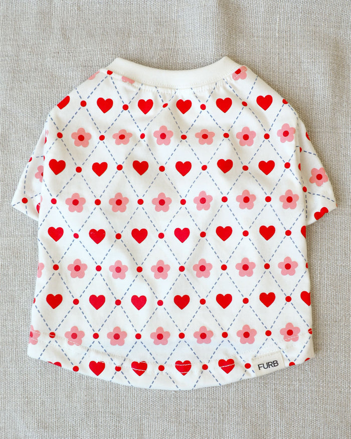 Casual Cutie Heart Argyle Dog T-Shirt dog t-shirt with argyle heart print