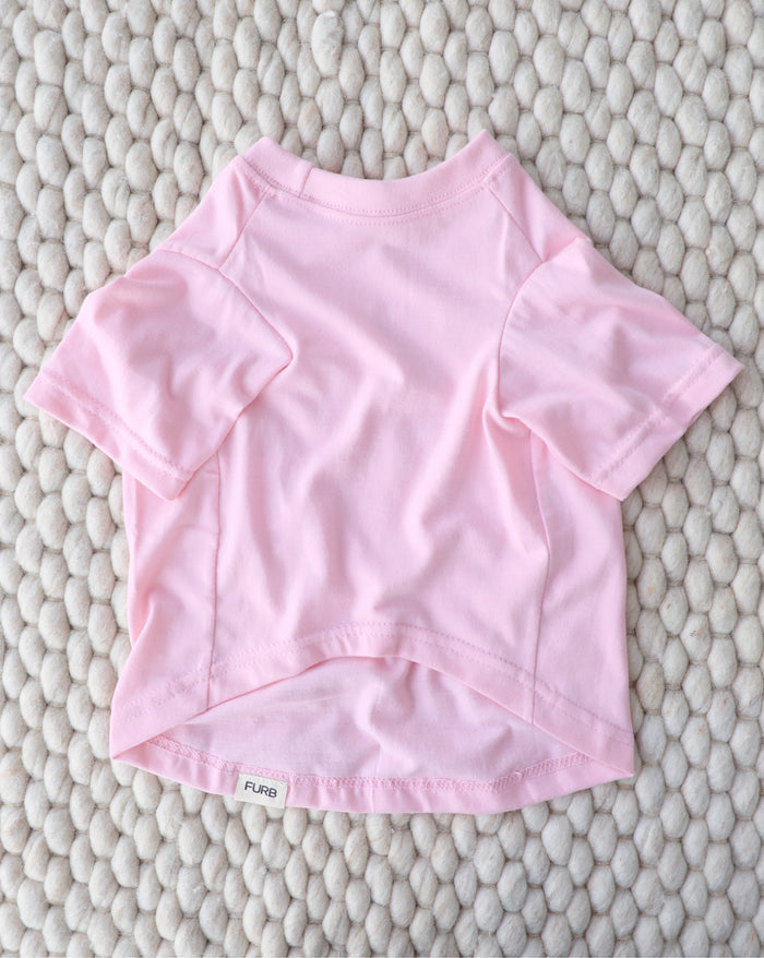 Soft pink dog t-shirt, ideal for Boston Terriers, Cavaliers, and Shih Tzus. Great for casual walks or lounging indoors.