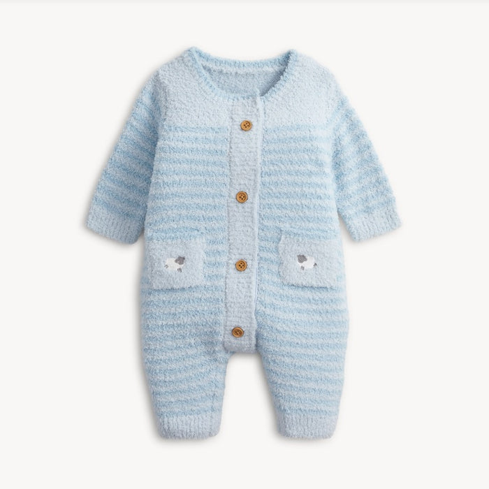 Chenille Sweater Romper Blue