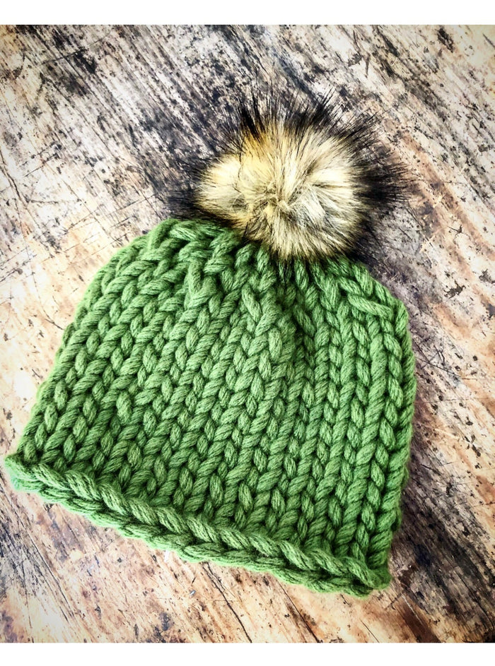 adult size (one size fits most) / spring green / fluffy pom pom