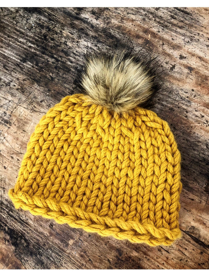 adult size (one size fits most) / bright mustard / fluffy pom pom