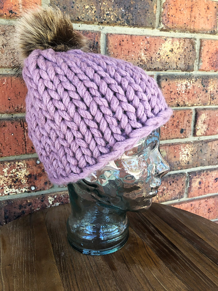 adult size (one size fits most) / dusty pink / fluffy pom pom