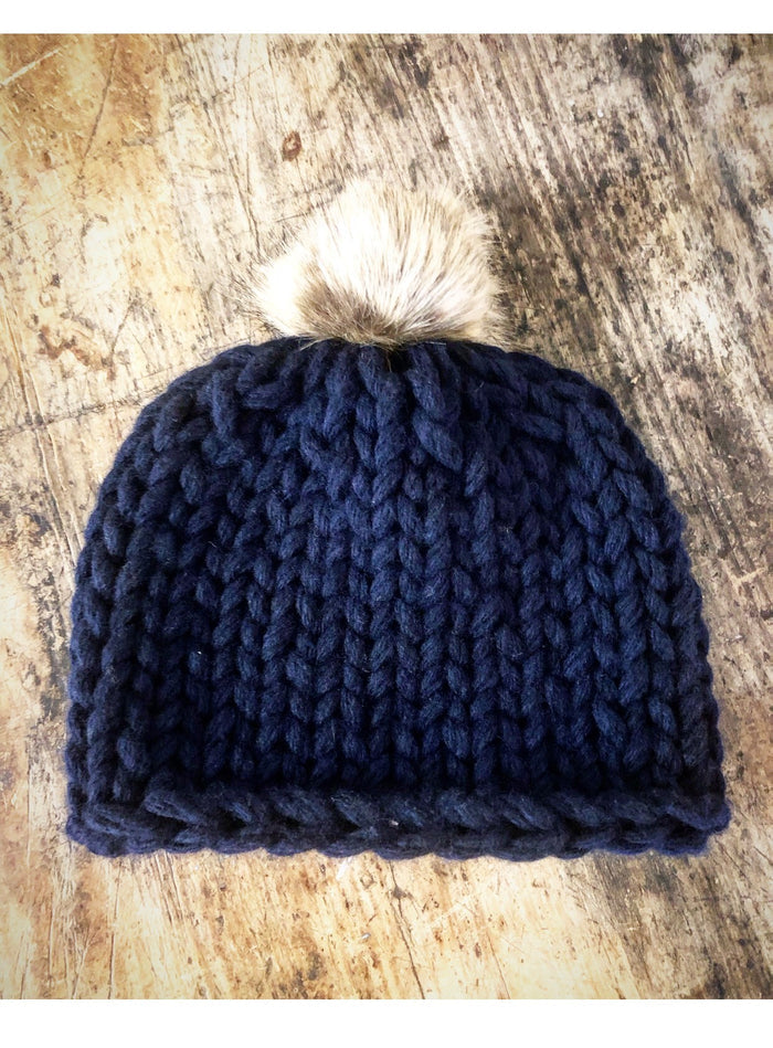 adult size (one size fits most) / navy / fluffy pom pom