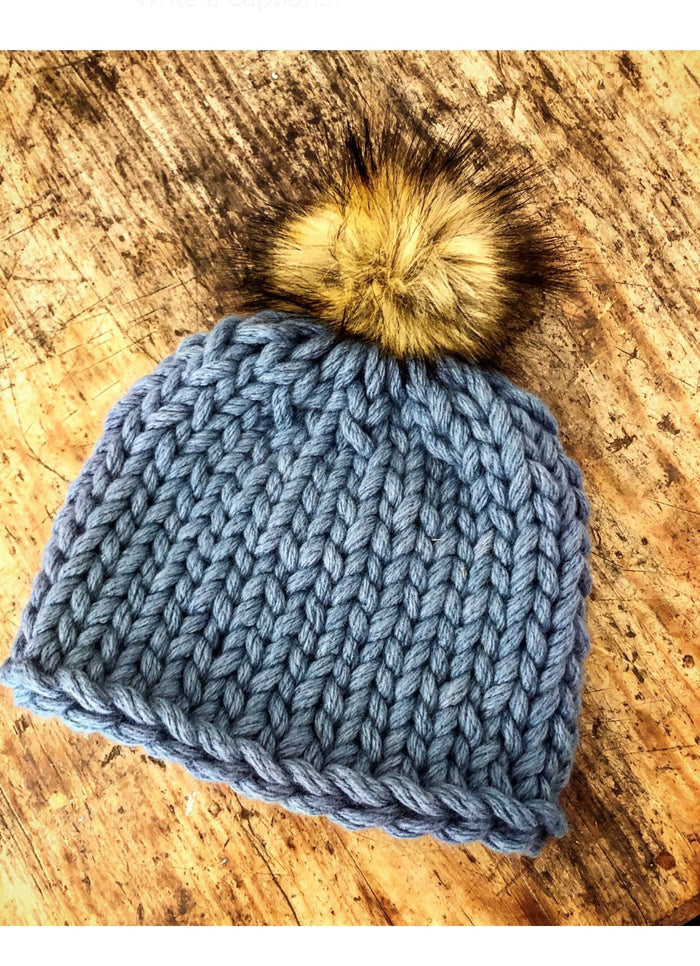 adult size (one size fits most) / blue steel / fluffy pom pom