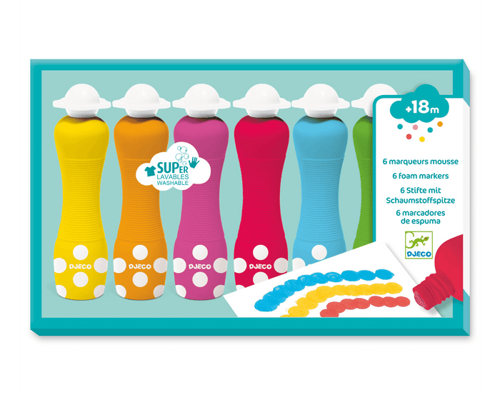 Djeco Chunky Foam Markers for Little Hands - Set of 6. Available at www.tenlittle.com
