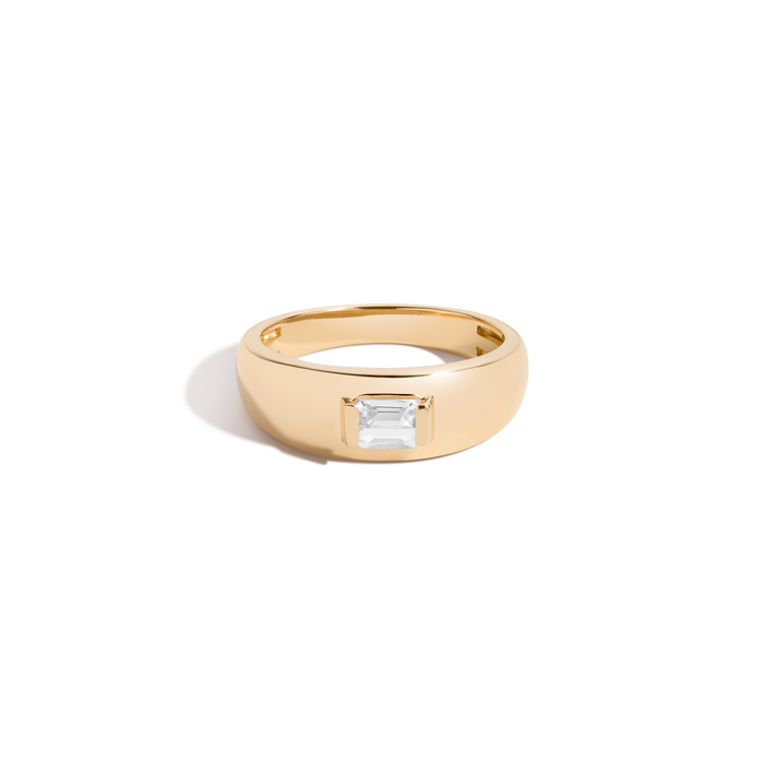 Chunky Lab Grown White Sapphire Emerald Ring Vermeil Yellow Gold First