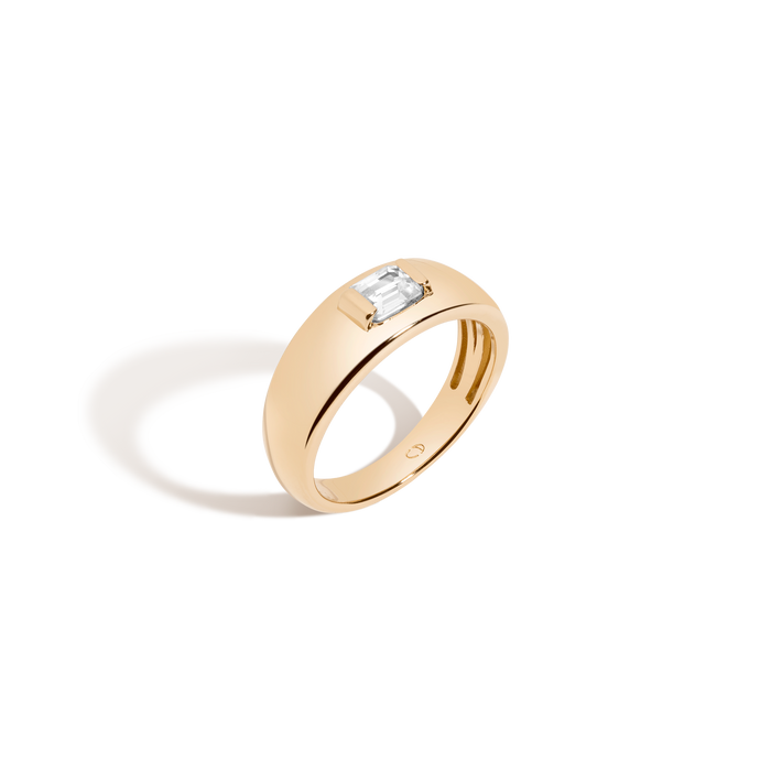 Chunky Lab Grown White Sapphire Emerald Ring Vermeil Yellow Gold