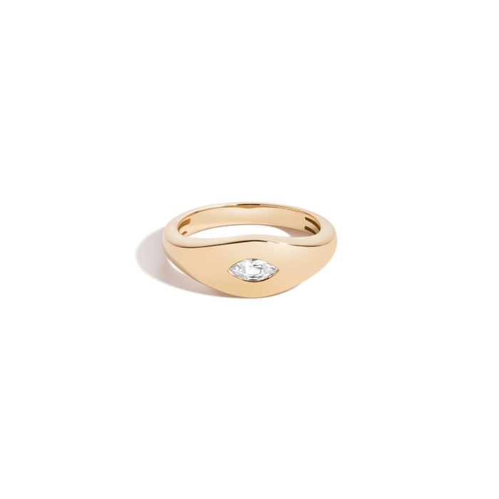 Chunky Lab Grown White Sapphire Marquise Ring Vermeil Yellow Gold First