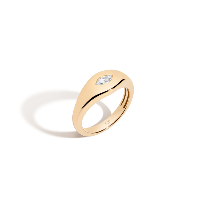 Chunky Lab Grown White Sapphire Marquise Ring Vermeil Yellow Gold