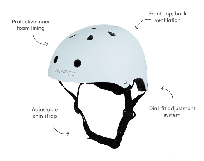 Banwood Classic Helmet White with features - Available at www.tenlittle.com