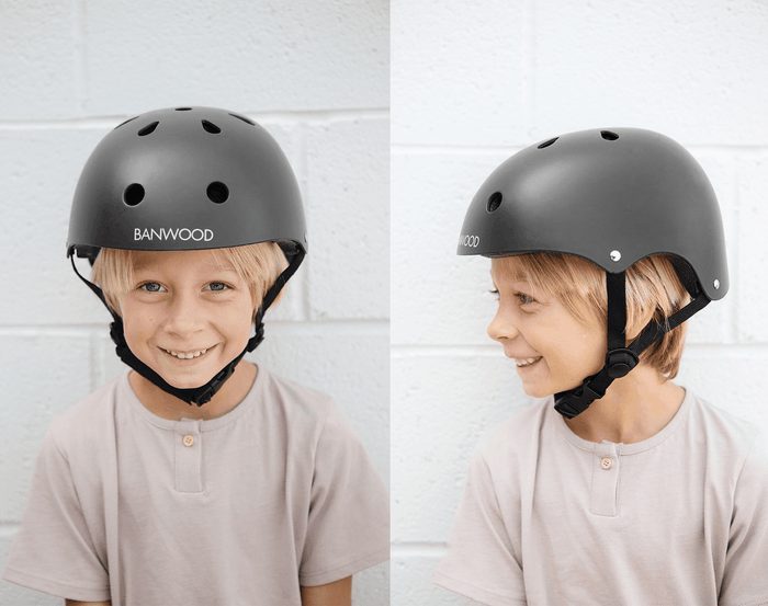Front View and Side view Banwood Classic Helmet Chrome - Available at www.tenlittle.com