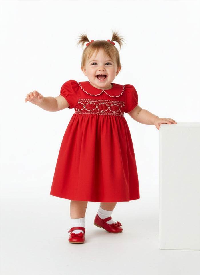 Classic Smocked Floral Embroidery Dress
