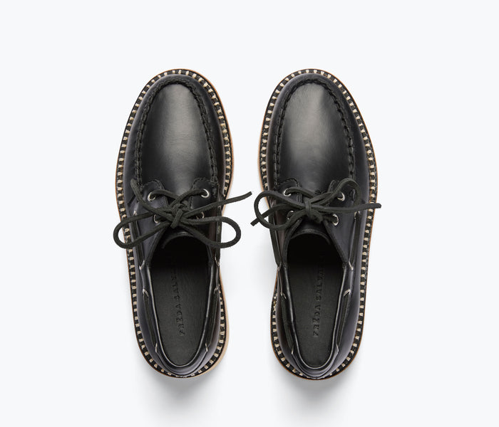 Black calf leather Collins Loafer by Freda Salvador with classic slip-on style and sleek design.