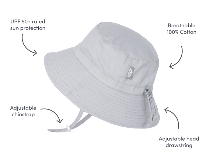 Features of Jan & Jul Cotton Bucket Hat - Gray. Available at www.tenlittle.com