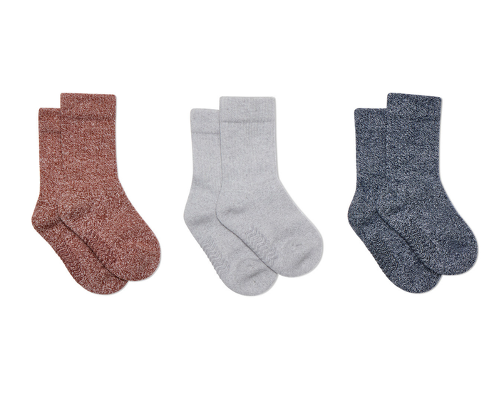 Side view of Ten Little Cozy Socks - Navy, Gray and Rust. Available at www.tenlittle.com