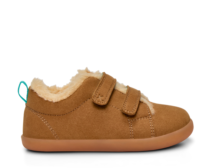 Side view of Ten Little Cozy Suede Sneakers - Toffee Brown. Available at www.tenlittle.com