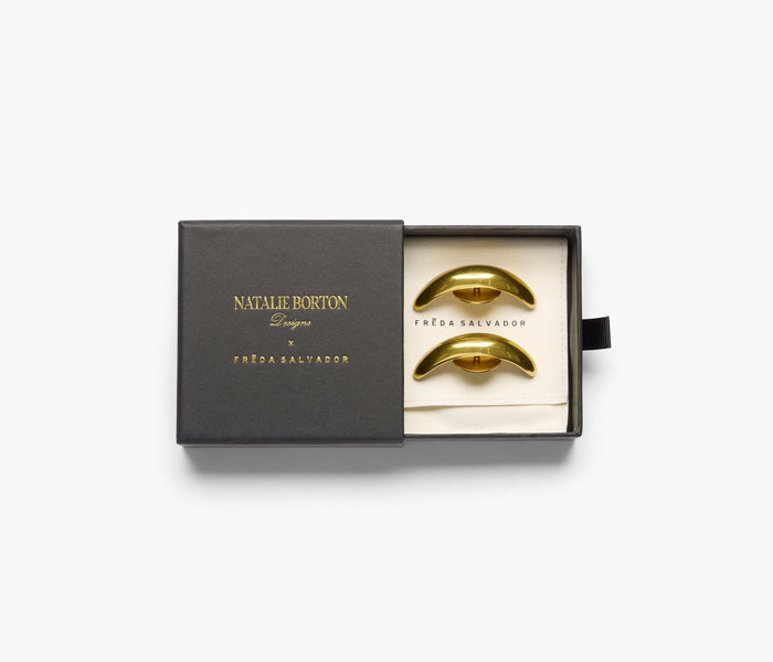 Gold Crescent Loafer Charm by Luis Mora, stylish accessory with intricate design, ideal for decorating loafers or shoes.