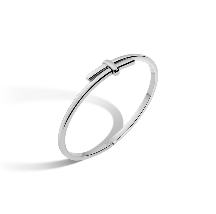 Crossover Hinged Bracelet Stainless Steel White Gold 7in