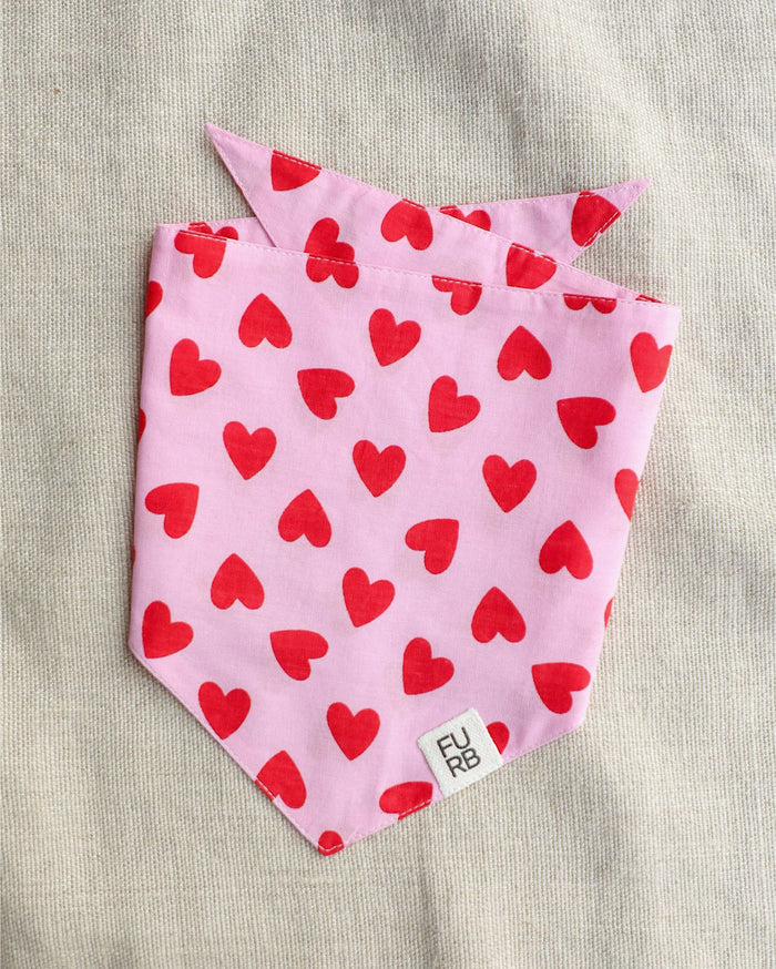 Cupid's Bow Heart Print Bandana, dog bandana for stylish dogs with heart print