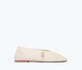 Freda Salvador Daisy Crochet Flat in vanilla color, front view showing woven crochet upper and sleek flat sole.