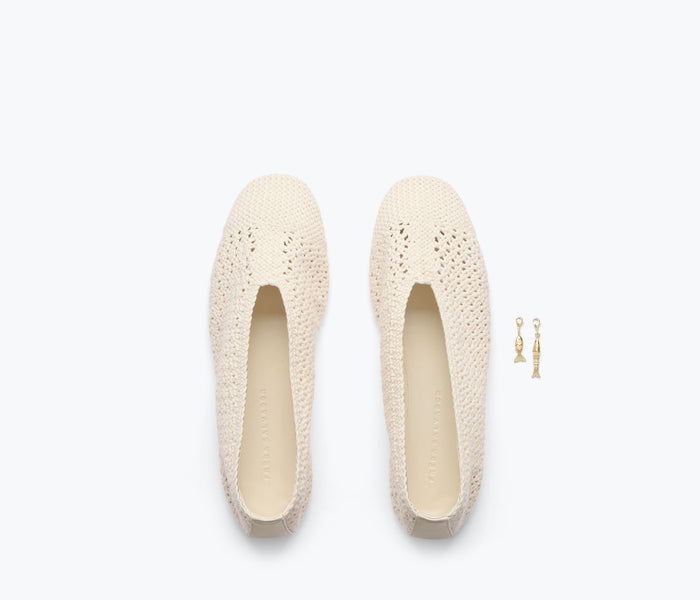Freda Salvador Daisy Crochet Flat in vanilla color, featuring a flat slip-on design with crochet detailing.