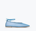 Fredas Salvador Daisy Mesh Flat in denim with a mesh upper, showcasing a stylish, flat shoe design with a rounded toe.