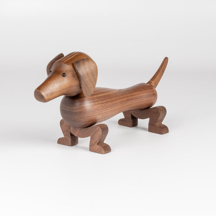 Danish wood dog figurine or sculpture designed by Kay Bojesen in 1934 and made in oiled walnut.