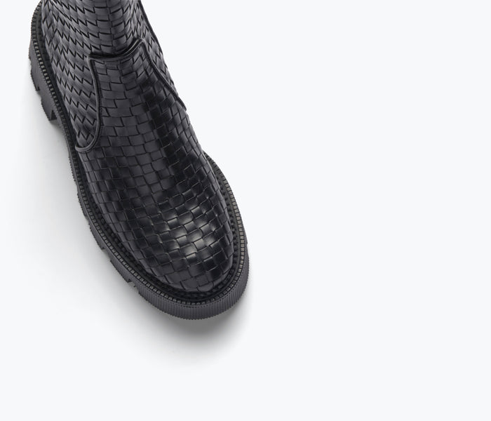 Freda Salvador Darla woven Chelsea boot in black with detailed woven upper and classic pull-on style.