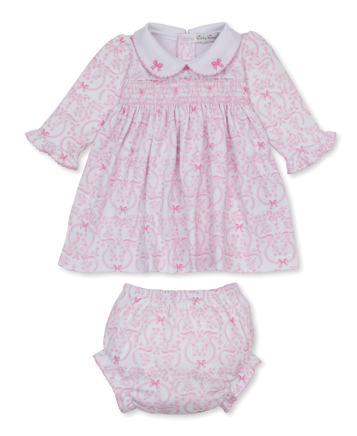 Delicate Blooming Bows Pink Smocked Dress Set